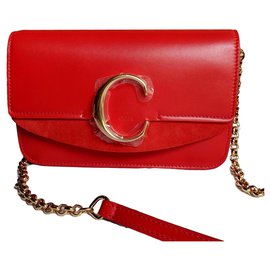 Borsa a mano Chloé C in pelle rossa a quadri