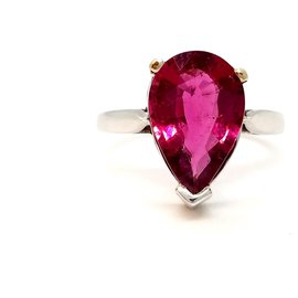Autre Marque Weißgold Ring mit Rubellit im Birnenschliff 3,80 ct Größe 59
