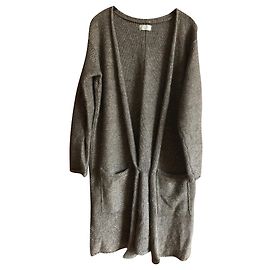 Forte Forte Strickjacke aus Alpaka und Leinen in Taupe mit Goldfaden