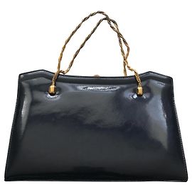Borsa vintage in pelle verniciata blu scuro