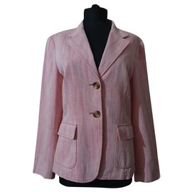 Blazer Weekend Max Mara Rosa Blanco Algodón Lino