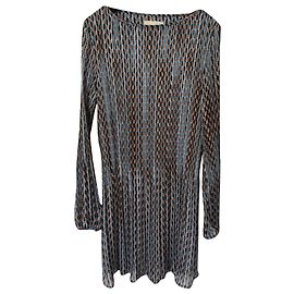 Vestido midi Maje de algodón azul y bronce