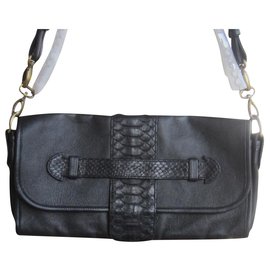 Sac M.A.STONE Overhand en cuir reptile noir brillant 30 cm - Autre Marque