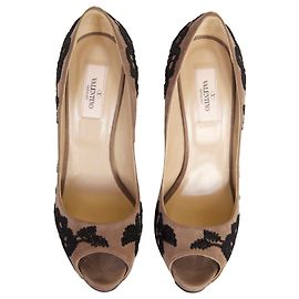 Valentino Sandaletten aus Wildleder Beige mit schwarzer Spitze
