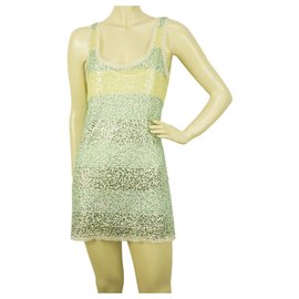 DKNY grün & gelb gestreifte ärmellose Pailletten 100% Minikleid sz S. - Dkny