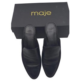 Mules Maje H15flora in pelle e camoscio nero