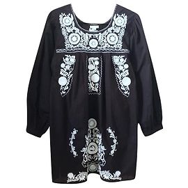 Autre Marque Vestido túnica EDY de popelina de algodón negro con mangas de soplo