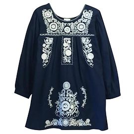 Autre Marque STAR MELA Vestido túnica de popelina de algodón azul marino con mangas abullonadas