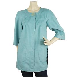 Just Cavalli Cavalli Class Turqoise Floral Chaqueta con forro de doble cara Chaqueta larga sz 40