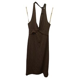 Vestido cuello halter Bcbg Max Azria marrón con lunares rosas