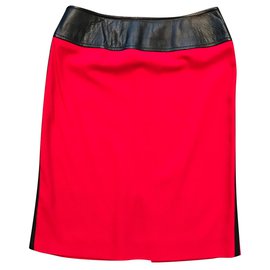 D&G Roter Wollrock mit Lederdetails