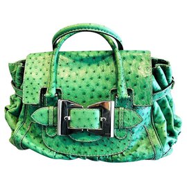 Borsa a mano Gucci verde in pelle di struzzo con fiocco metallico