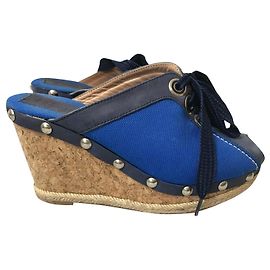 Mulas de cunha Sonia By Sonia Rykiel azul de couro e tecido 38