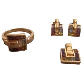 Anello Guy Laroche in oro giallo 18k con ametista peridoto citrino e topazio