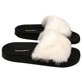 Dolce & Gabbana Ciabatte in pelliccia bianche