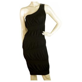 Iceberg Lino negro Un hombro drapeado Hasta la rodilla Vestido midi Talla 42 / S