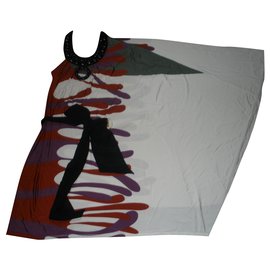 Malo Ein-Schulter Tunika Kleid Weiß Viscose