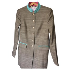 Autre Marque Abrigo estilo redingote de seda gris nvsco