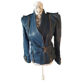 Balmain Perfecto Jacke aus Lammleder Dunkelblau
