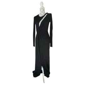Vestido Balmain Negro de Malla con Abertura Larga