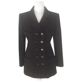 Chanel Tweed Blazerjacke aus Wolle Braun Schwarz