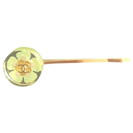 Accessorio per Capelli Chanel Fiore Logo Oro e Resina Verde