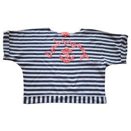 Manoush Cotton T-shirt Blue and White Striped
