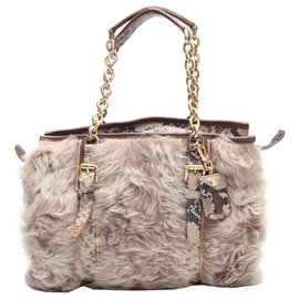 Più shopper in pelle stampata serpente e vera pelliccia di coniglio - Longchamp