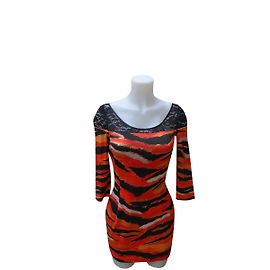 Vestito Just Cavalli Arancione in Viscosa e Pizzo Nero