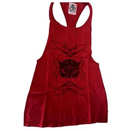 Autre Marque Camiseta sin mangas de algodón roja con motivo de calavera