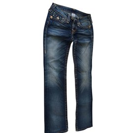 Vaqueros de pierna recta True Religion 5 bolsillos azul algodón