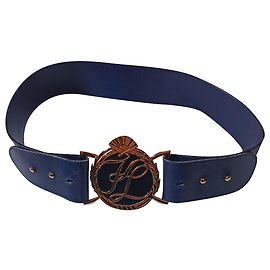 Karl Lagerfeld Gürtel aus blauem Leder mit runder Logo-Schnalle