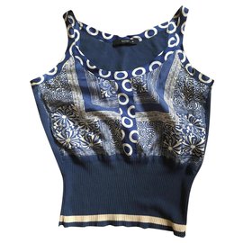 Etro Silk Top Navy Blue and Ecru