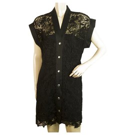 Autre Marque Zwanzig 29 Mini Black Lace m. Druckknöpfe Ärmelloses Minikleid Größe S.