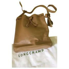 Borsa a secchiello Longchamp in pelle beige