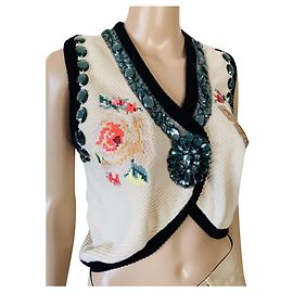Autre Marque Siv Elise Seland Strickweste Beige Seide Baumwolle L