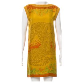 Mini vestido sin mangas de seda Hermès Jungle Love mostaza