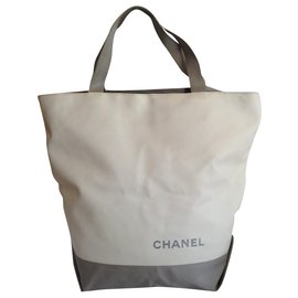 Borsa Tote Chanel Bianco e Grigio in Tela Verniciata