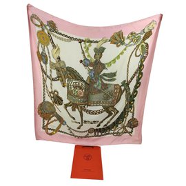 Hermès Seidentuch Le Timbalier Rosa Weiß 90x90cm