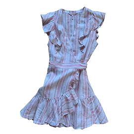 Rebecca Taylor Wickelkleid aus Leinen weiß rosa rot gestreift M
