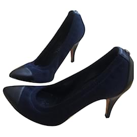 Décolleté Chanel Bicolore Nero e Blu Navy Tela e Pelle