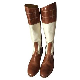 Autre Marque Botas La Martina de cuero marrón y lona crudo