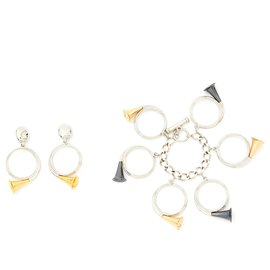 Parure Christian Dior Bracelet et Boucles d'oreilles Cor de Chasse Or et Argent