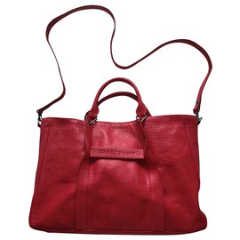 Longchamp 3D Shopper aus Leder Rot