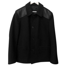 Cappotto Joseph in lana Melton e pelle nero