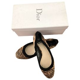 Christian Dior Ballerinas Braun Schwarz Leder Nubuk
