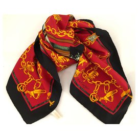 Sciarpa Cartier in seta nero rosso verde 90x90 cm