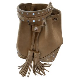 Borsa a secchiello Sandro beige in pelle e nubuck