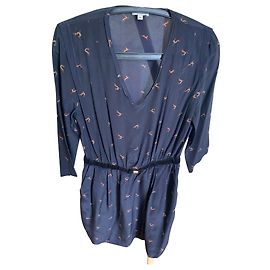 Vestido Claudie Pierlot de seda con estampado de zorro azul marino