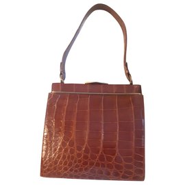 Autre Marque Bolso de piel de cocodrilo marrón claro